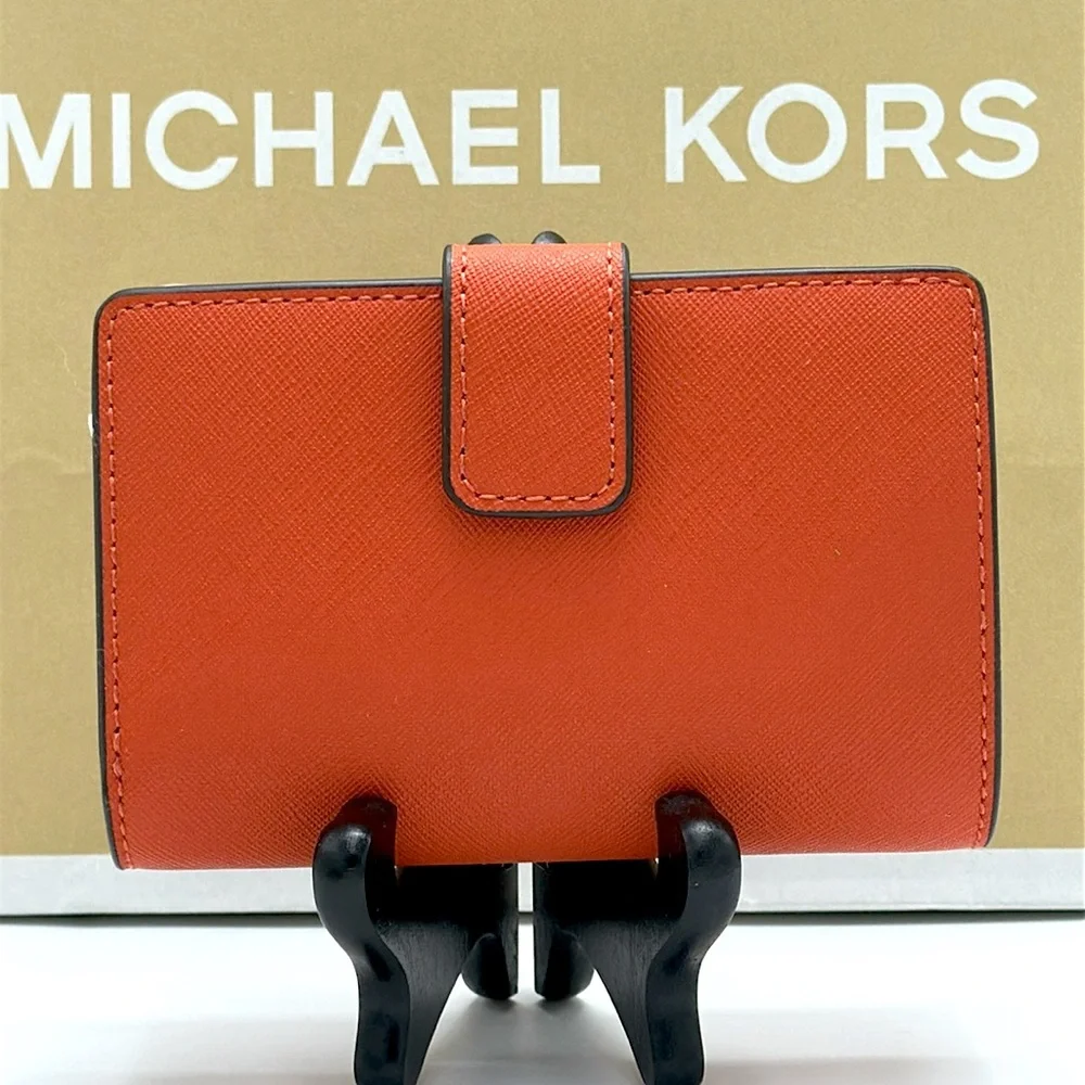 Michael Medium Crossgrain Leather Bifold Wallet Red Clay  NWT